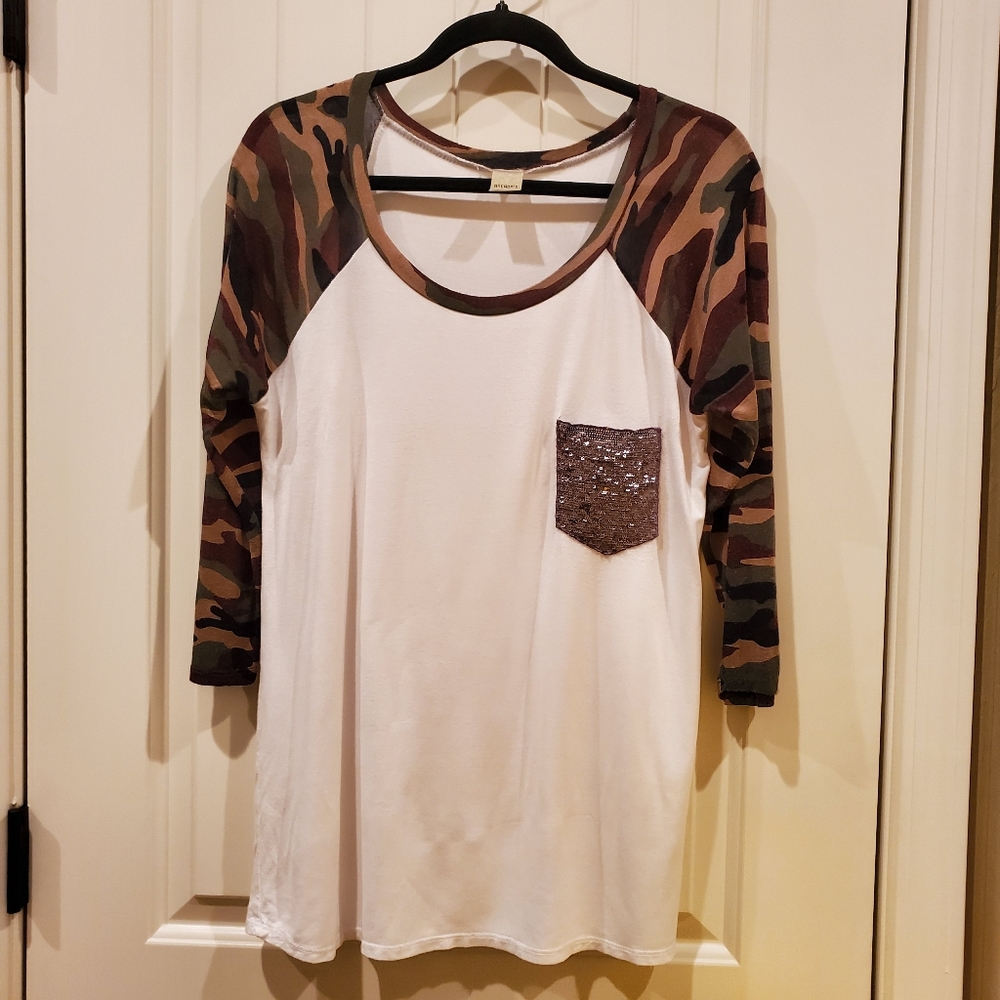 Brenda's Camo Baseball Raglan Tee